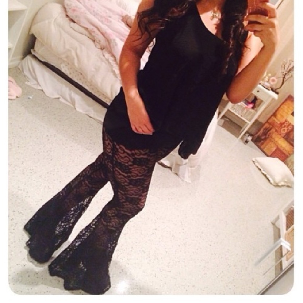 Bell bottom lacy pants see through
